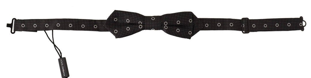 Dolce &amp; Gabbana Black White Polka Dot 100% Silk Neck Papillon Tie