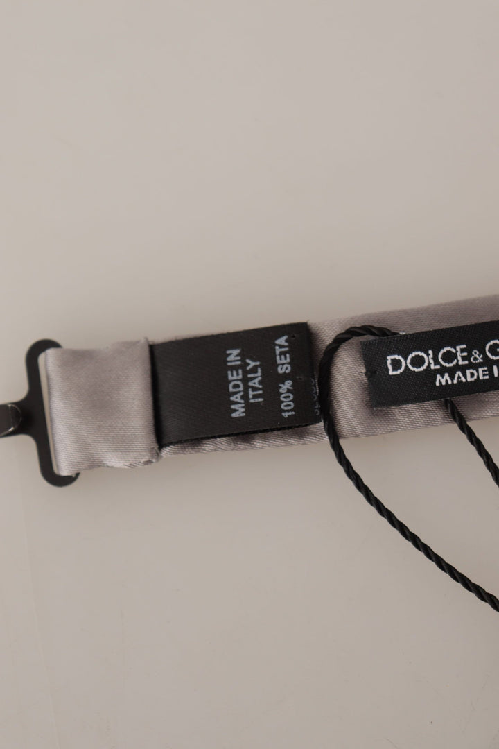 Dolce &amp; Gabbana Silver 100% Silk Slim Adjustable Neck Papillon Tie