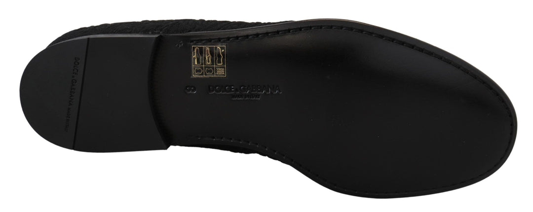 Dolce &amp; Gabbana Black Floral Jacquard Slippers Loafers Shoes