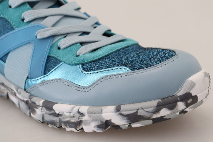 Dolce &amp; Gabbana Blue Gray Leather Sport Low Top Sneakers