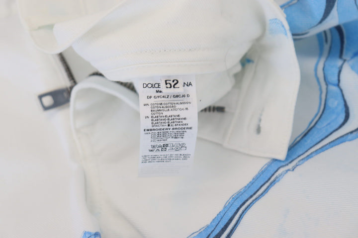 Dolce &amp; Gabbana White Blue Denim Cotton Jeans Stretch Skinny Fit Pant