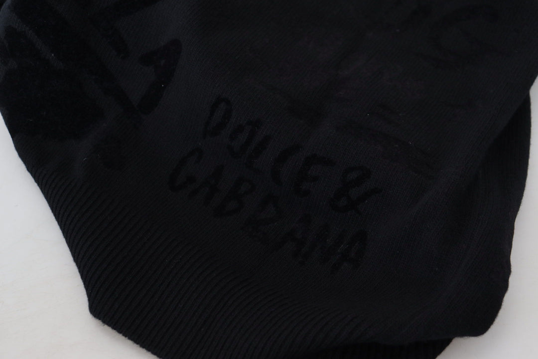 Dolce &amp; Gabbana Black Wool Logo Pattern Crewneck Pullover Sweater