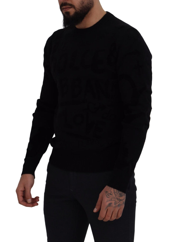 Dolce &amp; Gabbana Black Wool Logo Pattern Crewneck Pullover Sweater