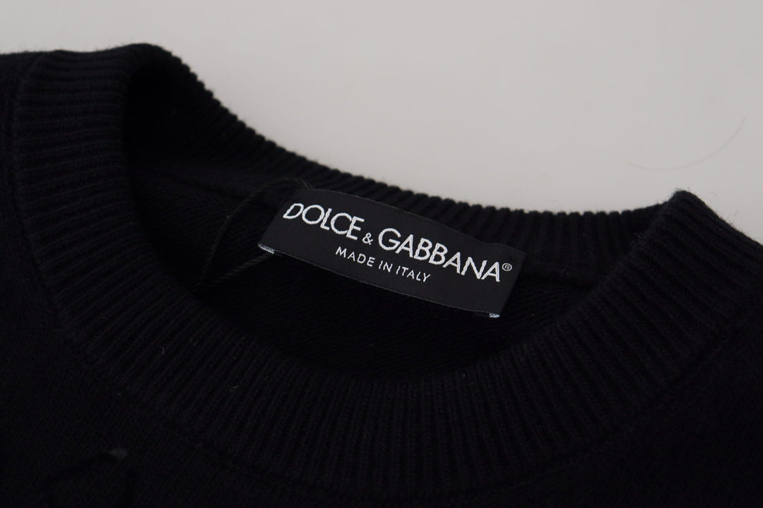 Dolce &amp; Gabbana Black Wool Logo Pattern Crewneck Pullover Sweater