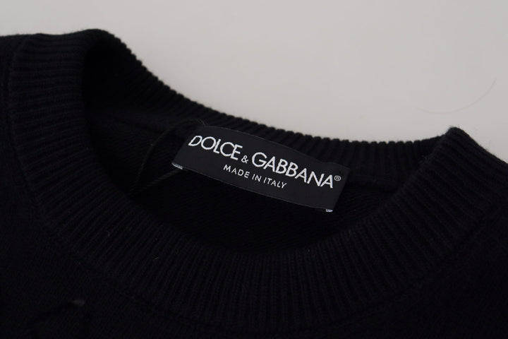 Dolce &amp; Gabbana Black Wool Logo Pattern Crewneck Pullover Sweater