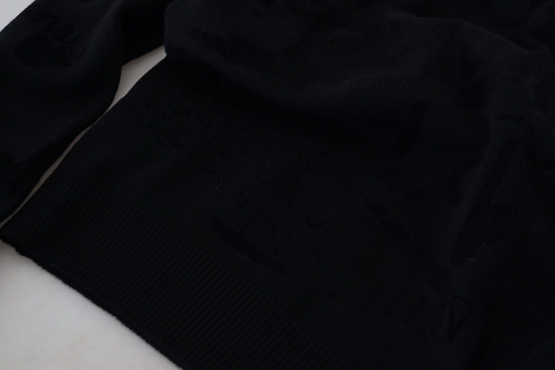 Dolce &amp; Gabbana Black Wool Logo Pattern Crewneck Pullover Sweater