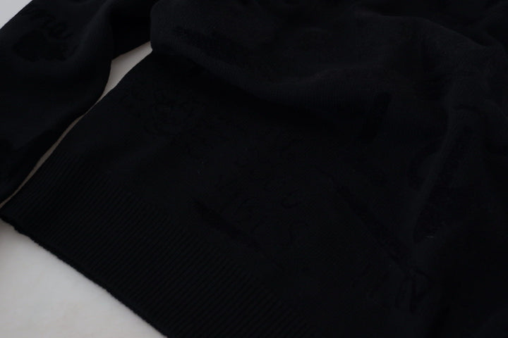 Dolce &amp; Gabbana Black Wool Logo Pattern Crewneck Pullover Sweater