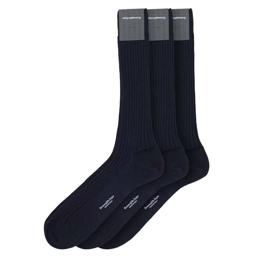 3-Pack Men’s Navy Blue Socks Ermenegildo Zegna Merino Wool Italy ZEGNA