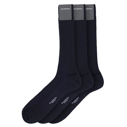 3-Pack Men’s Navy Blue Socks Ermenegildo Zegna Merino Wool Italy ZEGNA