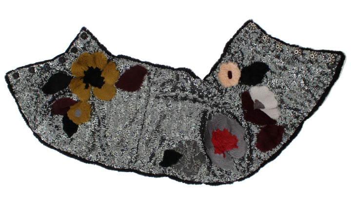 Dolce &amp; Gabbana Silver Sequined Floral Weasel Fur Shoulder Scarf Wrap
