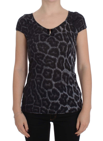 Cavalli Gray Leopard Modal T-Shirt Blouse Top