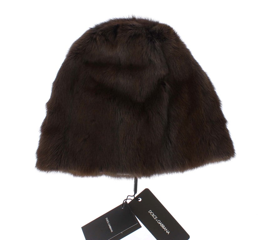 Dolce &amp; Gabbana Brown Weasel Fur Womens Cashmere Hat Beanie
