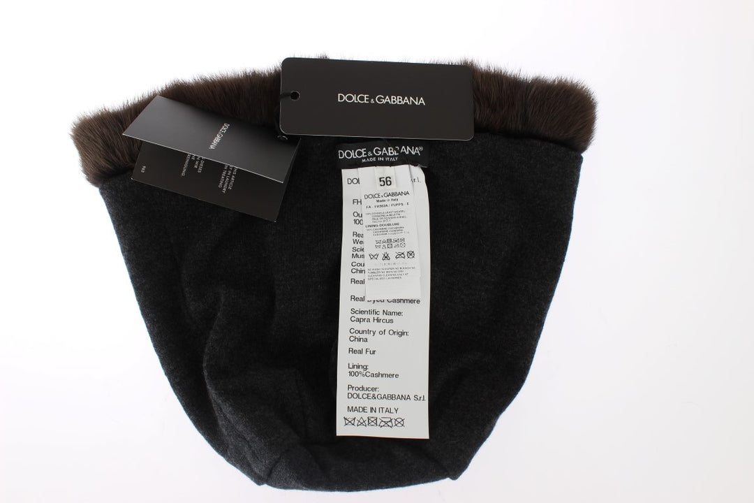 Dolce &amp; Gabbana Brown Weasel Fur Womens Cashmere Hat Beanie