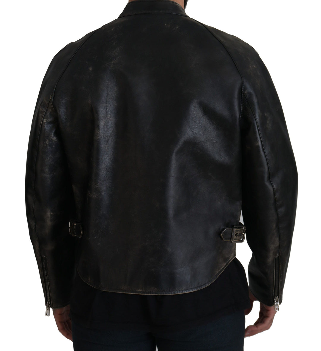 Dolce &amp; Gabbana Black Leather Zipper Biker Coat Jacket