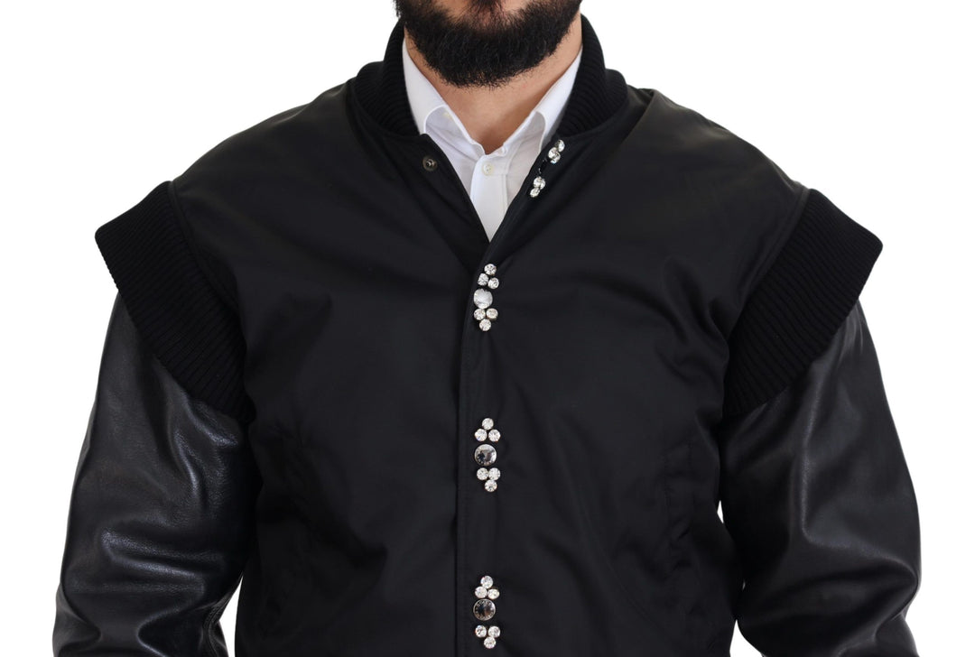 Dolce &amp;amp; Gabbana - Élégant blouson aviateur noir orné de cristaux
