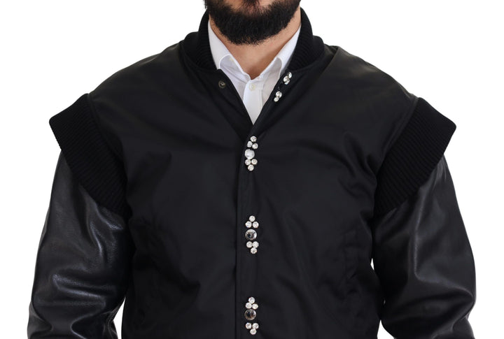 Dolce &amp;amp; Gabbana - Élégant blouson aviateur noir orné de cristaux