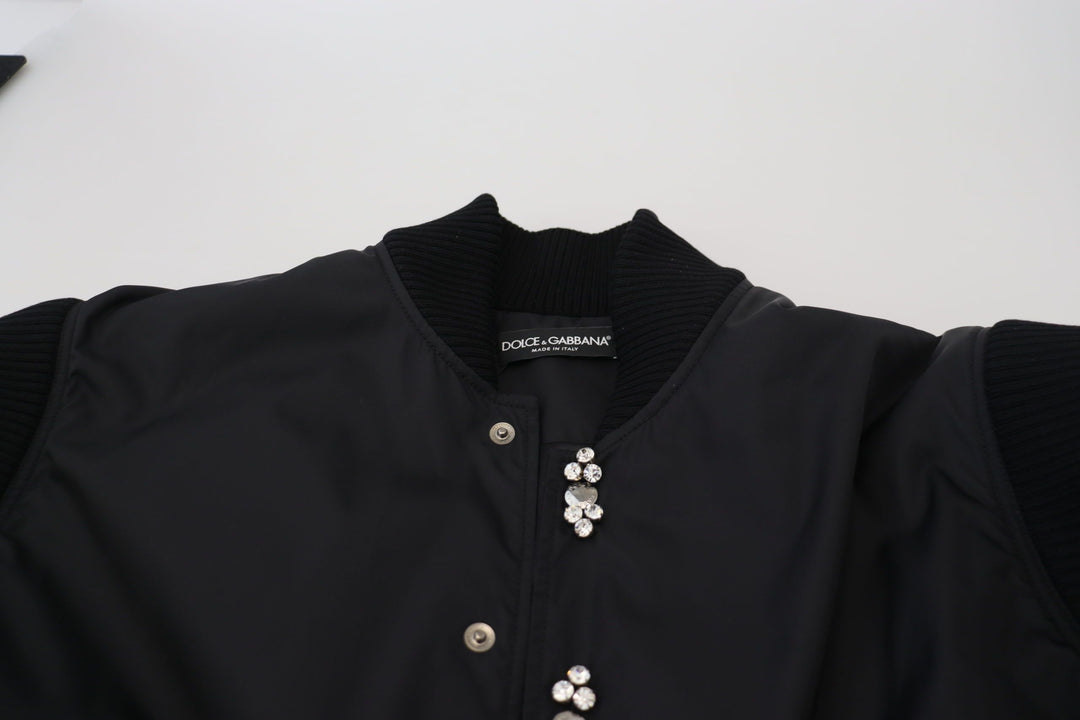 Dolce &amp;amp; Gabbana - Élégant blouson aviateur noir orné de cristaux