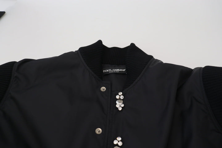 Dolce &amp;amp; Gabbana - Élégant blouson aviateur noir orné de cristaux