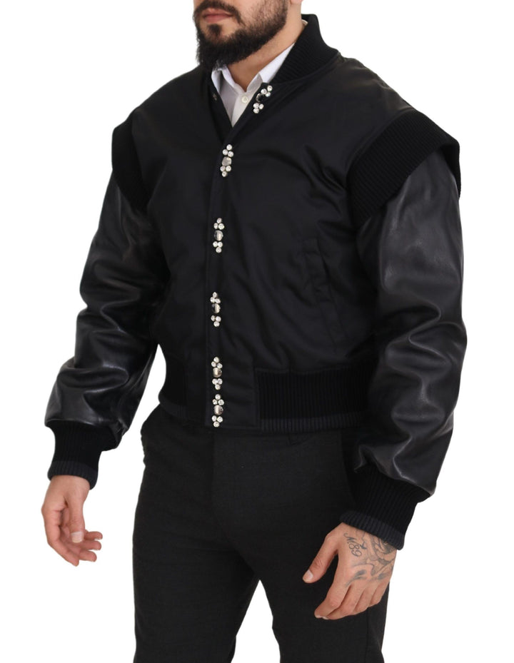 Dolce &amp;amp; Gabbana - Élégant blouson aviateur noir orné de cristaux