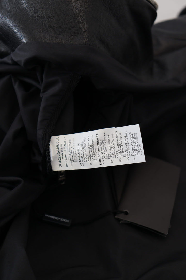 Dolce &amp; Gabbana Black Leather Hooded Blouson Coat Jacket