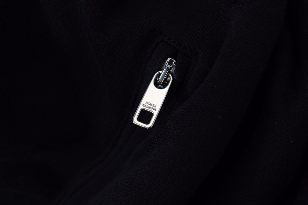Dolce &amp; Gabbana Black Polyester Hooded Full Zip Jacket