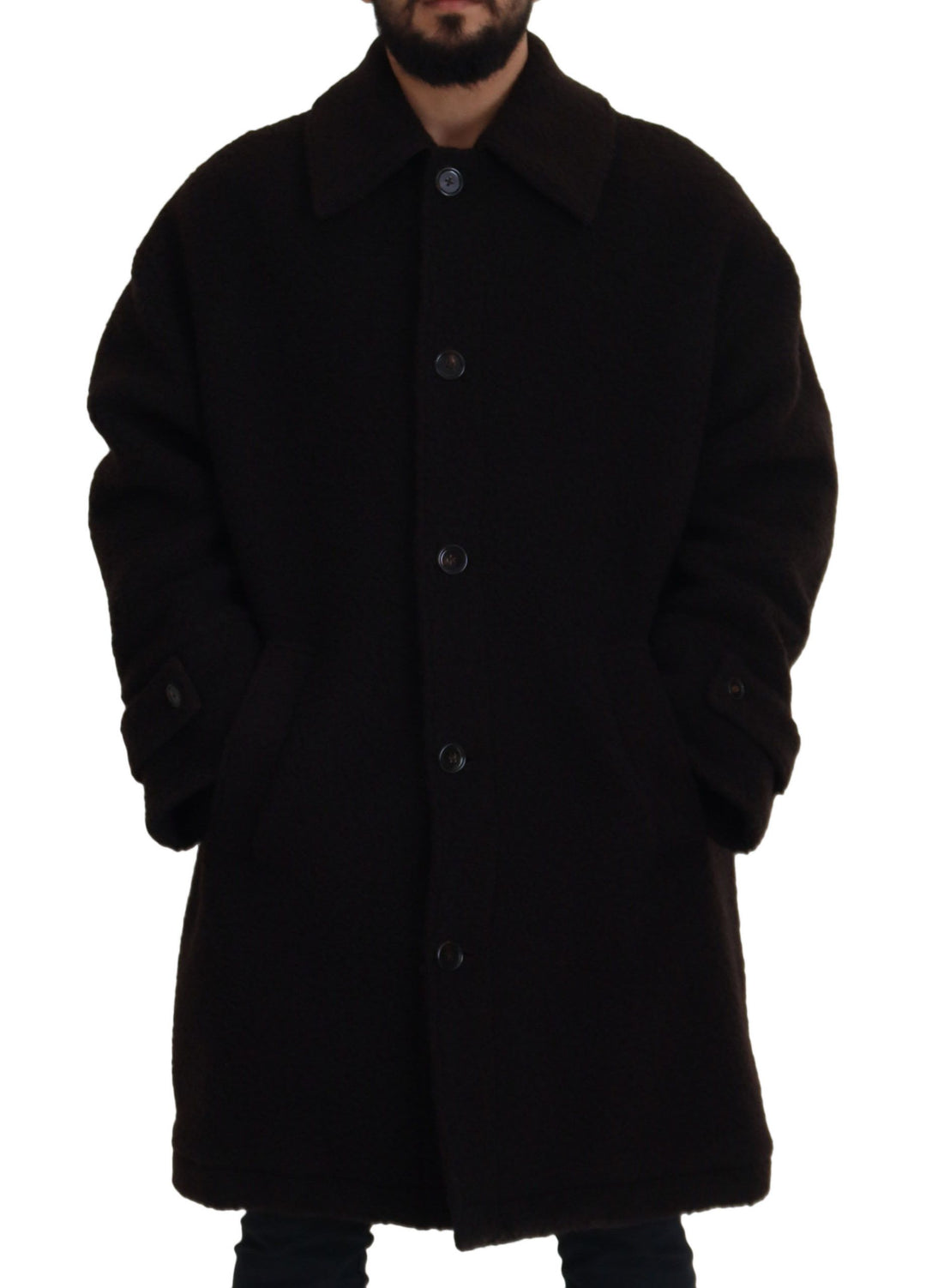 Dolce &amp; Gabbana Black Alpaca Button Down Trench Coat Jacket