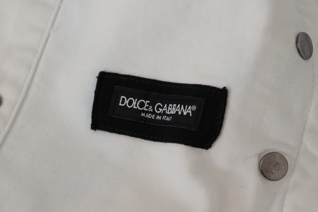 Dolce &amp; Gabbana White Cotton Logo Embroidery Denim Jacket
