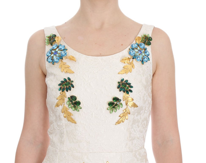 Dolce &amp; Gabbana White Brocade Crystal Sheath Dress women’s dress