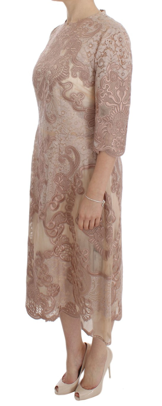 Dolce &amp; Gabbana Pink Silk Lace Ricamo Shift Gown Dress women’s dress