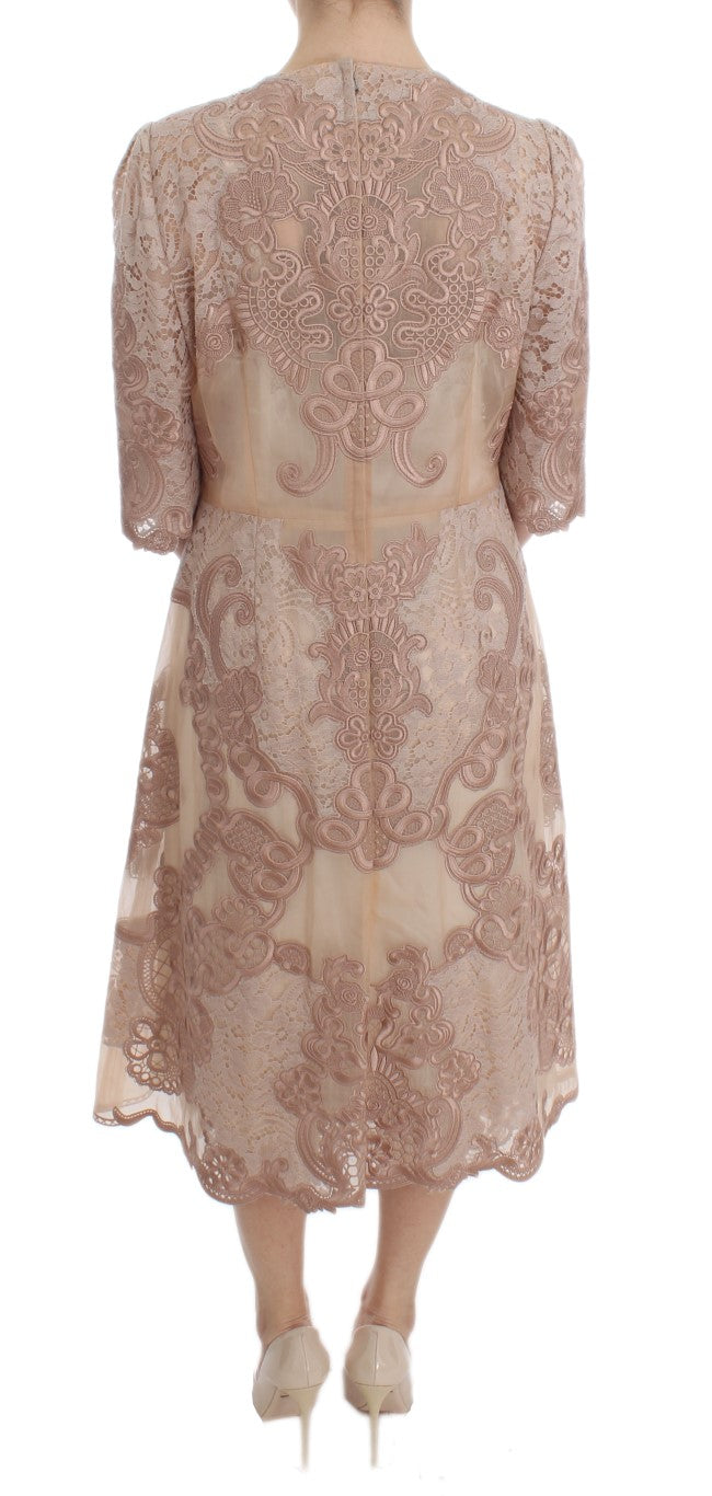 Dolce &amp; Gabbana Pink Silk Lace Ricamo Shift Gown Dress women’s dress