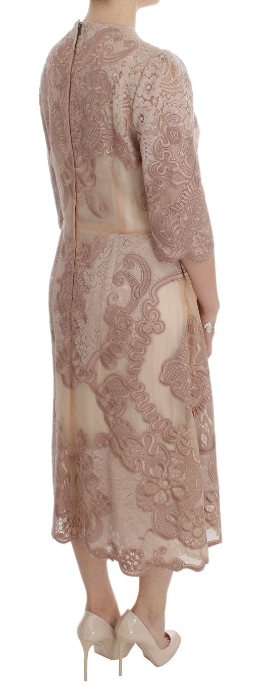 Dolce &amp; Gabbana Pink Silk Lace Ricamo Shift Gown Dress women’s dress