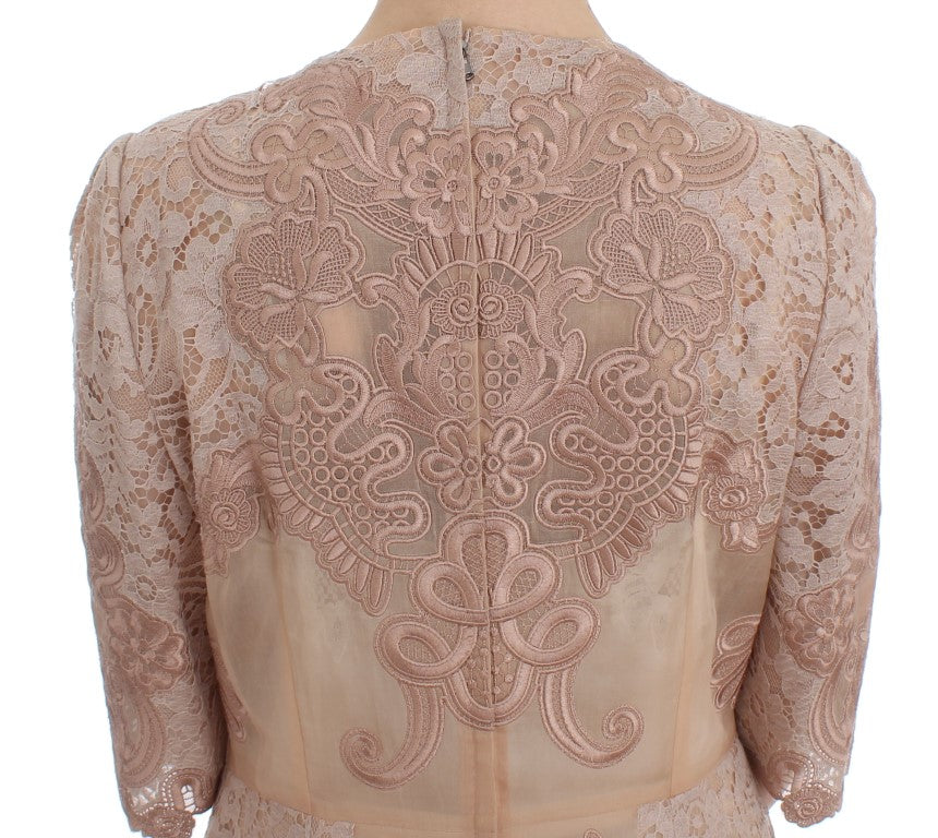 Dolce &amp; Gabbana Pink Silk Lace Ricamo Shift Gown Dress women’s dress