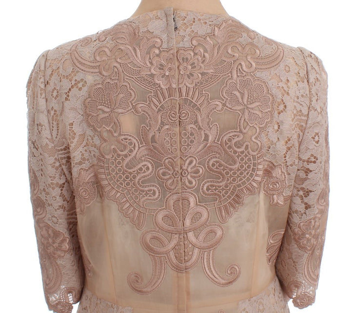 Dolce &amp; Gabbana Pink Silk Lace Ricamo Shift Gown Dress women’s dress