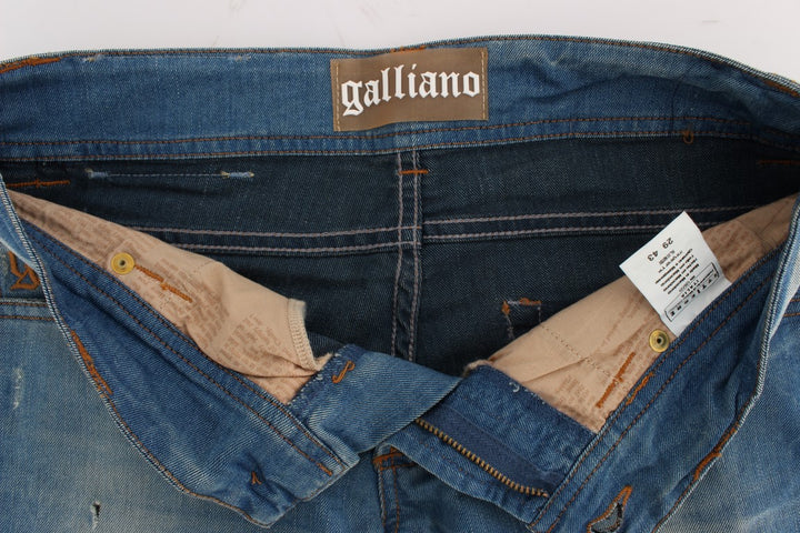 John Galliano Blue Wash Cotton Blend Slim Fit Jeans
