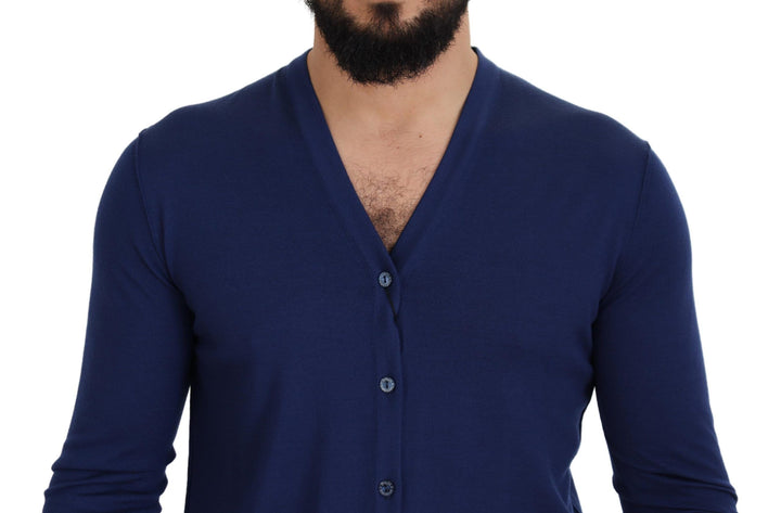 Dolce &amp; Gabbana Blue Wool V-neck Button Down Cardigan Sweater