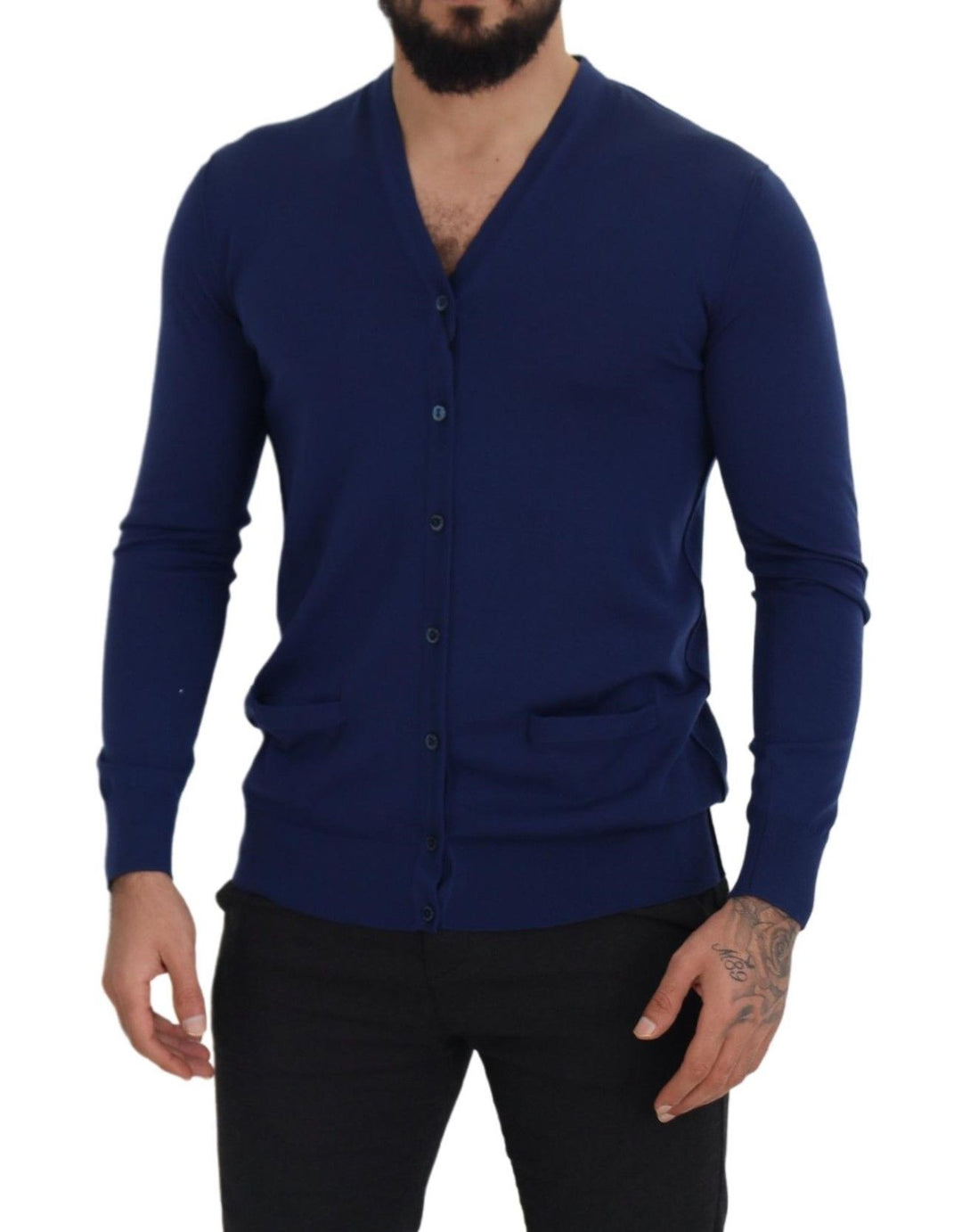 Dolce &amp; Gabbana Blue Wool V-neck Button Down Cardigan Sweater