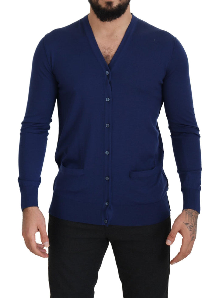 Dolce &amp; Gabbana Blue Wool V-neck Button Down Cardigan Sweater
