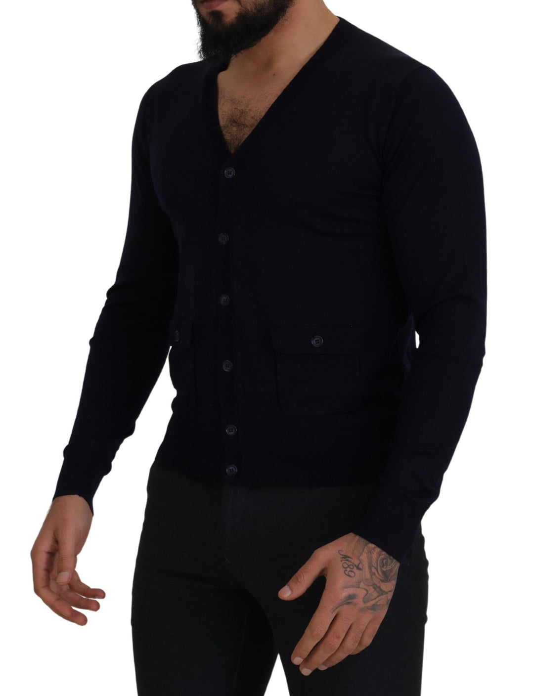 Dolce &amp; Gabbana Blue Wool STAFF Down Cardigan Sweater