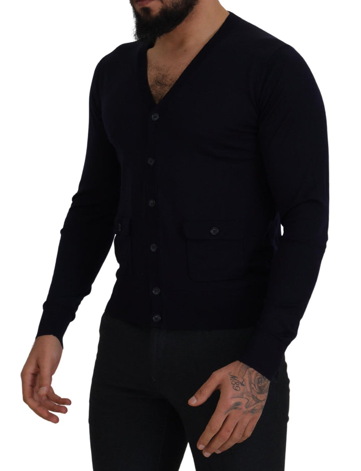 Dolce &amp; Gabbana Blue Wool STAFF Down Cardigan Sweater
