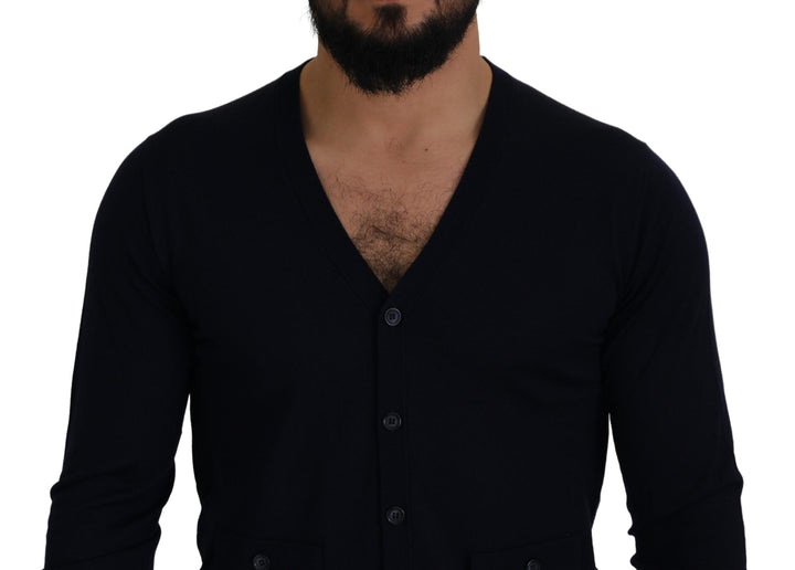 Dolce &amp; Gabbana Blue Wool STAFF Down Cardigan Sweater