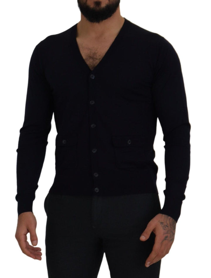 Dolce &amp; Gabbana Blue Wool STAFF Down Cardigan Sweater