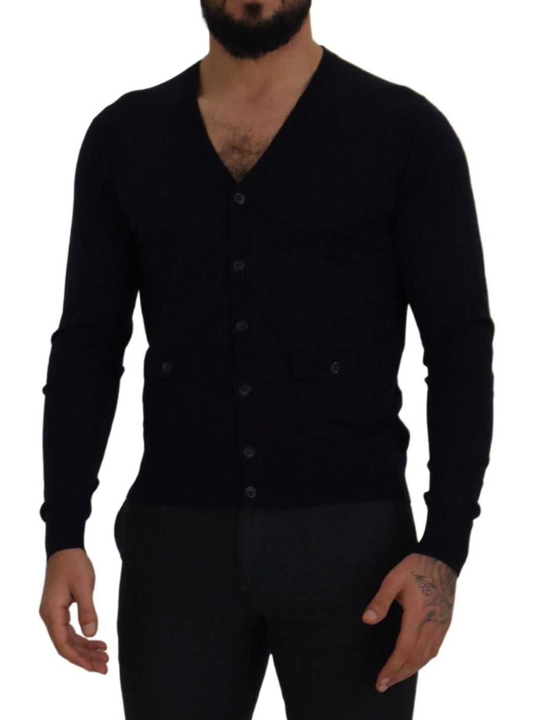 Dolce &amp; Gabbana Blue Wool STAFF Down Cardigan Sweater