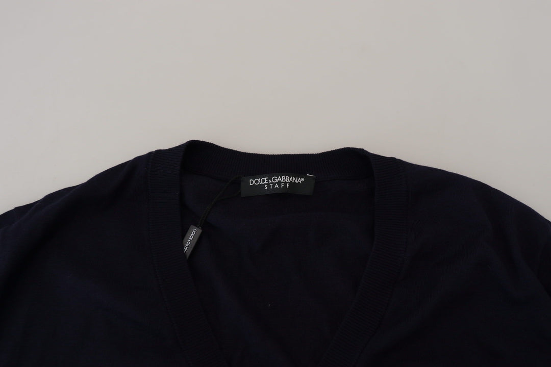 Dolce &amp; Gabbana Blue Wool STAFF Down Cardigan Sweater