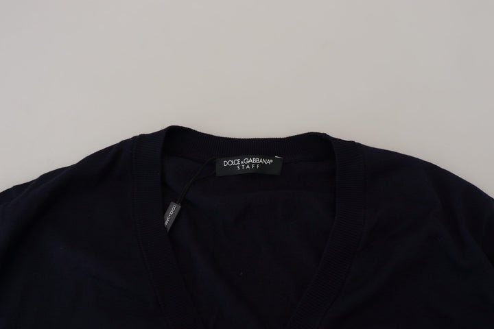 Dolce &amp; Gabbana Blue Wool STAFF Down Cardigan Sweater