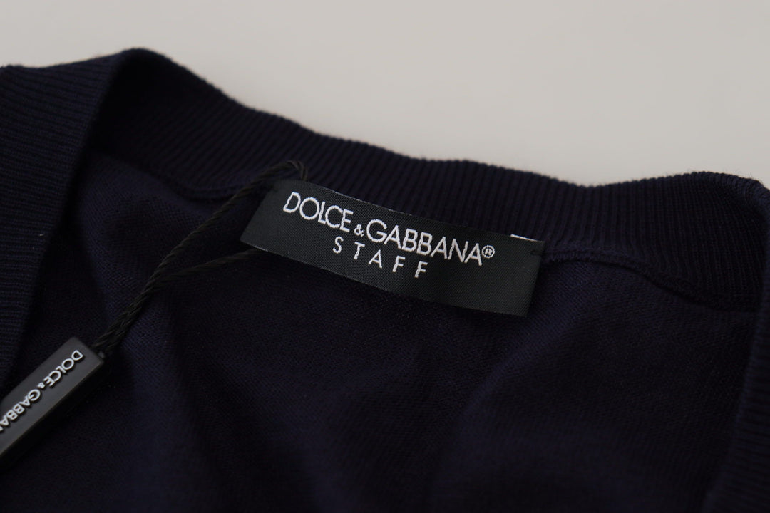 Dolce &amp; Gabbana Blue Wool STAFF Down Cardigan Sweater