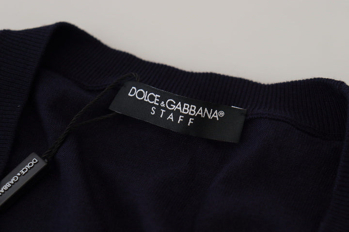 Dolce &amp; Gabbana Blue Wool STAFF Down Cardigan Sweater