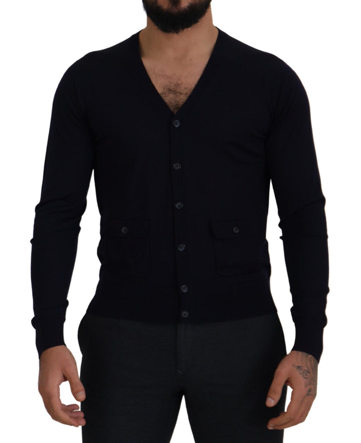 Dolce &amp; Gabbana Blue Wool STAFF Down Cardigan Sweater