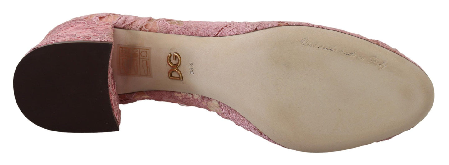 Escarpins Dolce &amp; Gabbana en dentelle rose pastel ornés de cristaux