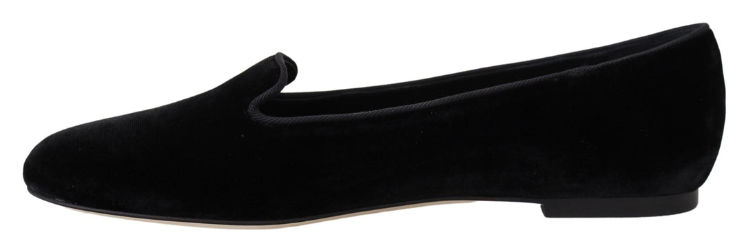 Dolce &amp; Gabbana Black Velvet Slip Ons Loafers Flats Shoes