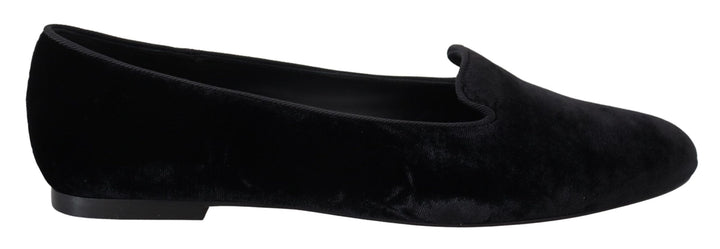 Dolce &amp; Gabbana Black Velvet Slip Ons Loafers Flats Shoes